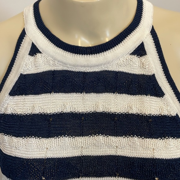 White House Black Market Nautical Navy Ecru Stripe Halter - Picture 2 of 6